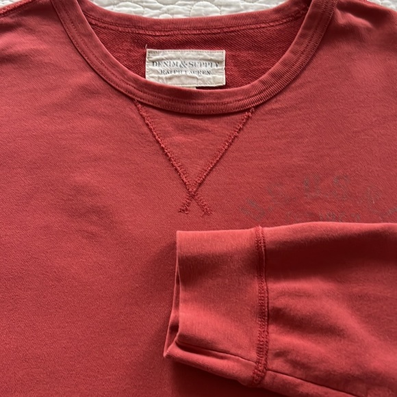 Vintage Denim Supply Ralph Lauren Red Men's Large Crewneck Sweatshirt Y2K - Picture 3 of 4
